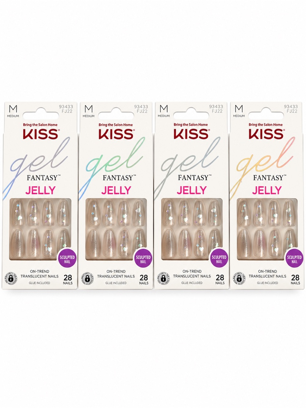 KISS Gel Fantasy Jelly Translucent Press-On Nails Set of 4 packs